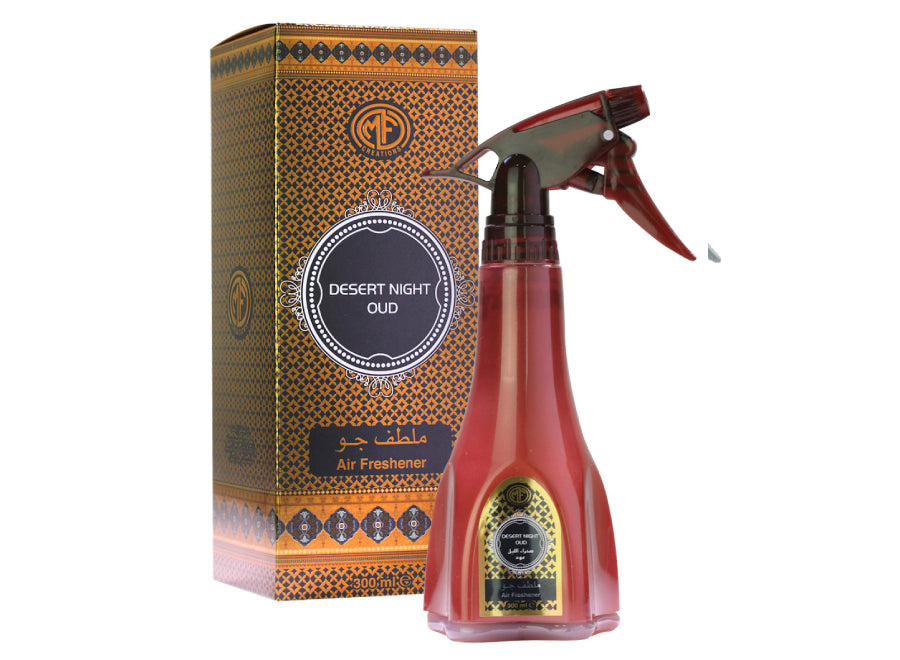 MFCreations Air Freshener Desert Night Oud 300MLHome EnvironmentMFCreations Air Fresheners exude oriental feelings that give you the feel of the Arab Culture! With the oriental smell, take the feel with you wherever you go. The Air Freshener comes in an e